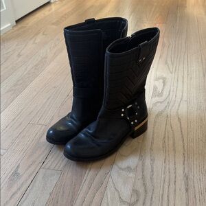 Vince Camuto Black Moto Boots with Studded Strap